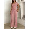 imagePRETTYGARDEN Womens 2 Piece Matching Lounge Sets Ribbed Short Sleeve Crop Tops Wide Leg Pants 2026 Summer Airport OutfitsPink