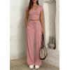 imagePRETTYGARDEN Womens 2 Piece Matching Lounge Sets Ribbed Short Sleeve Crop Tops Wide Leg Pants 2026 Summer Airport OutfitsPink