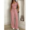 imagePRETTYGARDEN Womens 2 Piece Matching Lounge Sets Ribbed Short Sleeve Crop Tops Wide Leg Pants 2026 Summer Airport OutfitsPink