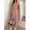 imagePRETTYGARDEN Womens 2 Piece Matching Lounge Sets Ribbed Short Sleeve Crop Tops Wide Leg Pants 2026 Summer Airport OutfitsPink