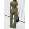 imagePRETTYGARDEN Womens 2 Piece Outfits Summer 2026 Ribbed Knit Button Short Sleeve Tops Casual Wide Leg Pants Lounge SetsArmy Green
