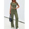 imagePRETTYGARDEN Womens 2 Piece Outfits Summer 2026 Ribbed Knit Button Short Sleeve Tops Casual Wide Leg Pants Lounge SetsArmy Green
