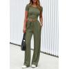 imagePRETTYGARDEN Womens 2 Piece Outfits Summer 2026 Ribbed Knit Button Short Sleeve Tops Casual Wide Leg Pants Lounge SetsArmy Green