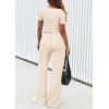 imagePRETTYGARDEN Womens 2 Piece Outfits Summer 2026 Ribbed Knit Button Short Sleeve Tops Casual Wide Leg Pants Lounge SetsBeige