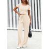 imagePRETTYGARDEN Womens 2 Piece Outfits Summer 2026 Ribbed Knit Button Short Sleeve Tops Casual Wide Leg Pants Lounge SetsBeige