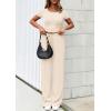 imagePRETTYGARDEN Womens 2 Piece Outfits Summer 2026 Ribbed Knit Button Short Sleeve Tops Casual Wide Leg Pants Lounge SetsBeige