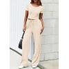 imagePRETTYGARDEN Womens 2 Piece Outfits Summer 2026 Ribbed Knit Button Short Sleeve Tops Casual Wide Leg Pants Lounge SetsBeige