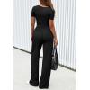 imagePRETTYGARDEN Womens 2 Piece Outfits Summer 2026 Ribbed Knit Button Short Sleeve Tops Casual Wide Leg Pants Lounge SetsBlack