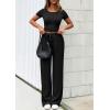 imagePRETTYGARDEN Womens 2 Piece Outfits Summer 2026 Ribbed Knit Button Short Sleeve Tops Casual Wide Leg Pants Lounge SetsBlack