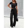 imagePRETTYGARDEN Womens 2 Piece Outfits Summer 2026 Ribbed Knit Button Short Sleeve Tops Casual Wide Leg Pants Lounge SetsBlack