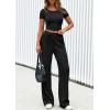 imagePRETTYGARDEN Womens 2 Piece Outfits Summer 2026 Ribbed Knit Button Short Sleeve Tops Casual Wide Leg Pants Lounge SetsBlack