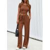 imagePRETTYGARDEN Womens 2 Piece Outfits Summer 2026 Ribbed Knit Button Short Sleeve Tops Casual Wide Leg Pants Lounge SetsBrown
