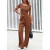 imagePRETTYGARDEN Womens 2 Piece Outfits Summer 2026 Ribbed Knit Button Short Sleeve Tops Casual Wide Leg Pants Lounge SetsBrown