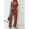 imagePRETTYGARDEN Womens 2 Piece Outfits Summer 2026 Ribbed Knit Button Short Sleeve Tops Casual Wide Leg Pants Lounge SetsBrown