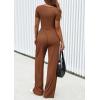 imagePRETTYGARDEN Womens 2 Piece Outfits Summer 2026 Ribbed Knit Button Short Sleeve Tops Casual Wide Leg Pants Lounge SetsBrown