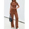 imagePRETTYGARDEN Womens 2 Piece Outfits Summer 2026 Ribbed Knit Button Short Sleeve Tops Casual Wide Leg Pants Lounge SetsBrown