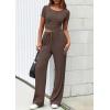 imagePRETTYGARDEN Womens 2 Piece Outfits Summer 2026 Ribbed Knit Button Short Sleeve Tops Casual Wide Leg Pants Lounge SetsCoffee