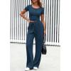 imagePRETTYGARDEN Womens 2 Piece Outfits Summer 2026 Ribbed Knit Button Short Sleeve Tops Casual Wide Leg Pants Lounge SetsDark Blue