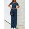 imagePRETTYGARDEN Womens 2 Piece Outfits Summer 2026 Ribbed Knit Button Short Sleeve Tops Casual Wide Leg Pants Lounge SetsDark Blue