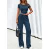 imagePRETTYGARDEN Womens 2 Piece Outfits Summer 2026 Ribbed Knit Button Short Sleeve Tops Casual Wide Leg Pants Lounge SetsDark Blue