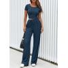 imagePRETTYGARDEN Womens 2 Piece Outfits Summer 2026 Ribbed Knit Button Short Sleeve Tops Casual Wide Leg Pants Lounge SetsDark Blue