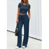 imagePRETTYGARDEN Womens 2 Piece Outfits Summer 2026 Ribbed Knit Button Short Sleeve Tops Casual Wide Leg Pants Lounge SetsDark Blue