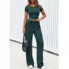 imagePRETTYGARDEN Womens 2 Piece Outfits Summer 2026 Ribbed Knit Button Short Sleeve Tops Casual Wide Leg Pants Lounge SetsDark Green