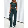 imagePRETTYGARDEN Womens 2 Piece Outfits Summer 2026 Ribbed Knit Button Short Sleeve Tops Casual Wide Leg Pants Lounge SetsDark Green