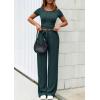 imagePRETTYGARDEN Womens 2 Piece Outfits Summer 2026 Ribbed Knit Button Short Sleeve Tops Casual Wide Leg Pants Lounge SetsDark Green