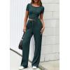 imagePRETTYGARDEN Womens 2 Piece Outfits Summer 2026 Ribbed Knit Button Short Sleeve Tops Casual Wide Leg Pants Lounge SetsDark Green