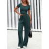 imagePRETTYGARDEN Womens 2 Piece Outfits Summer 2026 Ribbed Knit Button Short Sleeve Tops Casual Wide Leg Pants Lounge SetsDark Green