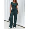 imagePRETTYGARDEN Womens 2 Piece Outfits Summer 2026 Ribbed Knit Button Short Sleeve Tops Casual Wide Leg Pants Lounge SetsDark Green