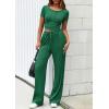 imagePRETTYGARDEN Womens 2 Piece Outfits Summer 2026 Ribbed Knit Button Short Sleeve Tops Casual Wide Leg Pants Lounge SetsGreen