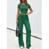 imagePRETTYGARDEN Womens 2 Piece Outfits Summer 2026 Ribbed Knit Button Short Sleeve Tops Casual Wide Leg Pants Lounge SetsGreen