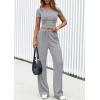 imagePRETTYGARDEN Womens 2 Piece Outfits Summer 2026 Ribbed Knit Button Short Sleeve Tops Casual Wide Leg Pants Lounge SetsGrey