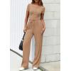 imagePRETTYGARDEN Womens 2 Piece Outfits Summer 2026 Ribbed Knit Button Short Sleeve Tops Casual Wide Leg Pants Lounge SetsKhaki