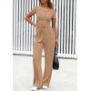 imagePRETTYGARDEN Womens 2 Piece Outfits Summer 2026 Ribbed Knit Button Short Sleeve Tops Casual Wide Leg Pants Lounge SetsKhaki