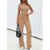imagePRETTYGARDEN Womens 2 Piece Outfits Summer 2026 Ribbed Knit Button Short Sleeve Tops Casual Wide Leg Pants Lounge SetsKhaki