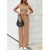imagePRETTYGARDEN Womens 2 Piece Outfits Summer 2026 Ribbed Knit Button Short Sleeve Tops Casual Wide Leg Pants Lounge SetsKhaki