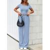 imagePRETTYGARDEN Womens 2 Piece Outfits Summer 2026 Ribbed Knit Button Short Sleeve Tops Casual Wide Leg Pants Lounge SetsLight Blue
