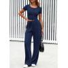 imagePRETTYGARDEN Womens 2 Piece Outfits Summer 2026 Ribbed Knit Button Short Sleeve Tops Casual Wide Leg Pants Lounge SetsNavy