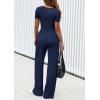 imagePRETTYGARDEN Womens 2 Piece Outfits Summer 2026 Ribbed Knit Button Short Sleeve Tops Casual Wide Leg Pants Lounge SetsNavy
