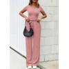 imagePRETTYGARDEN Womens 2 Piece Outfits Summer 2026 Ribbed Knit Button Short Sleeve Tops Casual Wide Leg Pants Lounge SetsPink