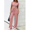 imagePRETTYGARDEN Womens 2 Piece Outfits Summer 2026 Ribbed Knit Button Short Sleeve Tops Casual Wide Leg Pants Lounge SetsPink