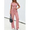 imagePRETTYGARDEN Womens 2 Piece Outfits Summer 2026 Ribbed Knit Button Short Sleeve Tops Casual Wide Leg Pants Lounge SetsPink