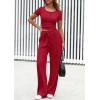 imagePRETTYGARDEN Womens 2 Piece Outfits Summer 2026 Ribbed Knit Button Short Sleeve Tops Casual Wide Leg Pants Lounge SetsRed