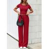 imagePRETTYGARDEN Womens 2 Piece Outfits Summer 2026 Ribbed Knit Button Short Sleeve Tops Casual Wide Leg Pants Lounge SetsRed