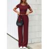 imagePRETTYGARDEN Womens 2 Piece Outfits Summer 2026 Ribbed Knit Button Short Sleeve Tops Casual Wide Leg Pants Lounge SetsWine Red