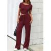 imagePRETTYGARDEN Womens 2 Piece Outfits Summer 2026 Ribbed Knit Button Short Sleeve Tops Casual Wide Leg Pants Lounge SetsWine Red