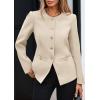 imagePRETTYGARDEN Womens 2026 Fall Blazers Button Down Fitted Lightweight Dressy Work Suit Jackets Trendy Business Casual OutfitsBeige